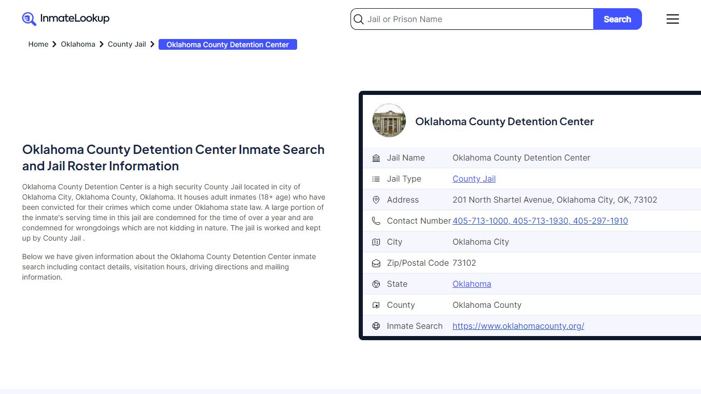 Oklahoma County Detention Center Inmate Search, Jail ... - Inmate Lookup